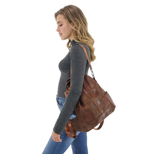 brown vegan leather purse backpack