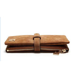 long brown suede wallet