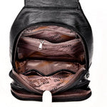 leather sling backpack with wide compartments 
