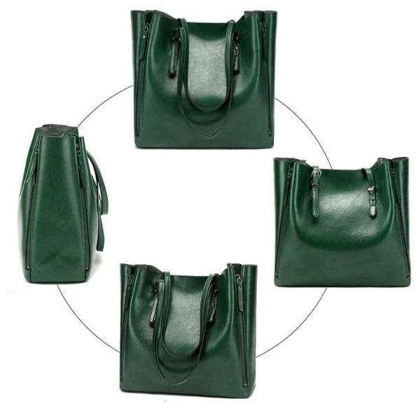 green faux leather tote bag