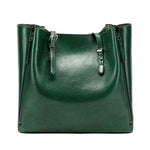 Green leather tote bags with zipper closure