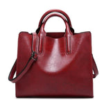 Red womens leather tote bag