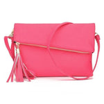 Rose red leather clutch with crossbody strap