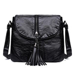 Small black leather handbag with double compartment