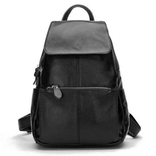 Black leather backpack for women