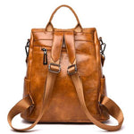 anti theft brown leather backpack