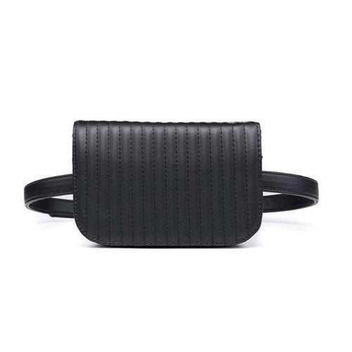 Black leather fanny pack for women
