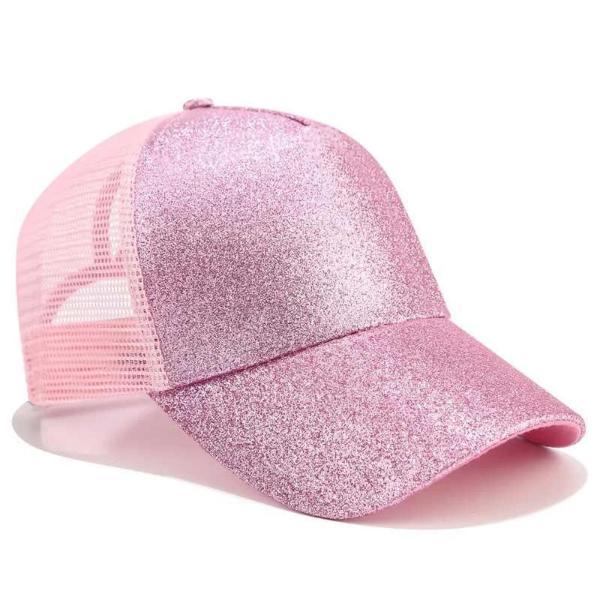Pink ponytail baseball cap with glitter