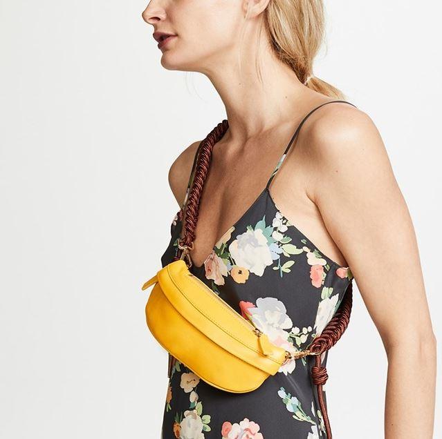 yellow leather fanny pack