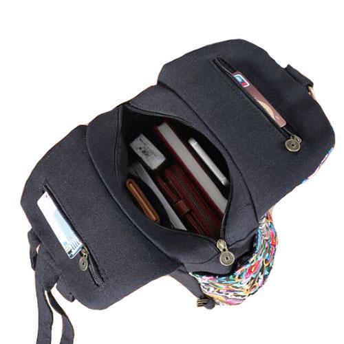 Handmade Backpack, open compartments with accessories 