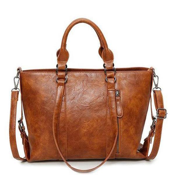 Brown vegan leather crossbody tote bag