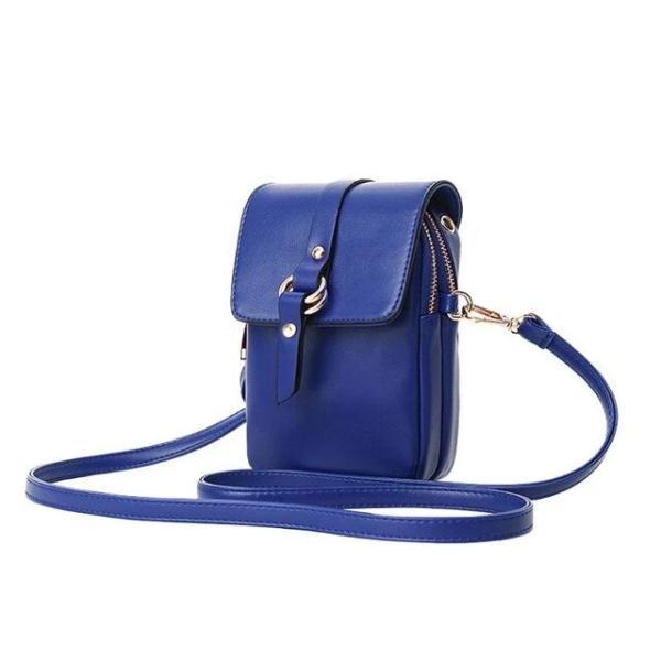 Blue phone purse with 2 zipered pocket compartments