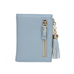 Blue leather wallets for women with tassel