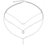 Silver bar-coin-zircon pendant necklace