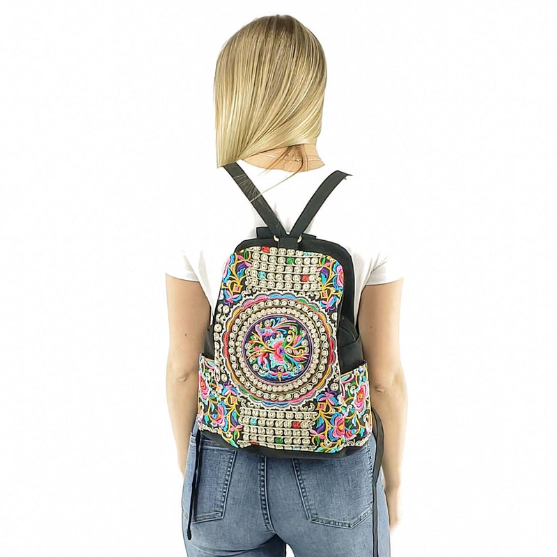 Embroidered ethnic backpack for women