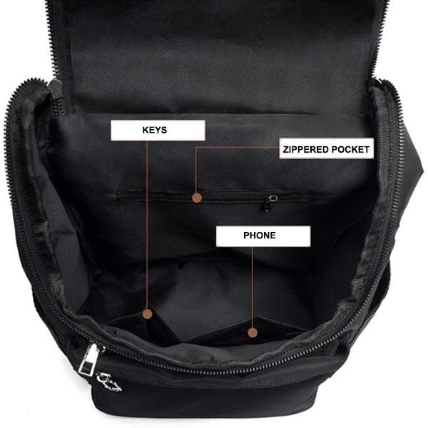 Zippered top opening backpack