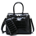 Black crocodile crossbody leather bag with wallet set