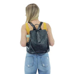 black backpack purse faux crocodile and alligator