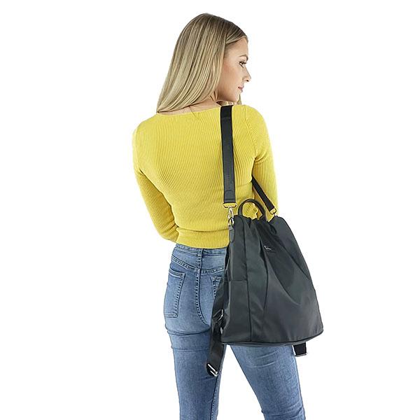 black backpack with shoulder strap