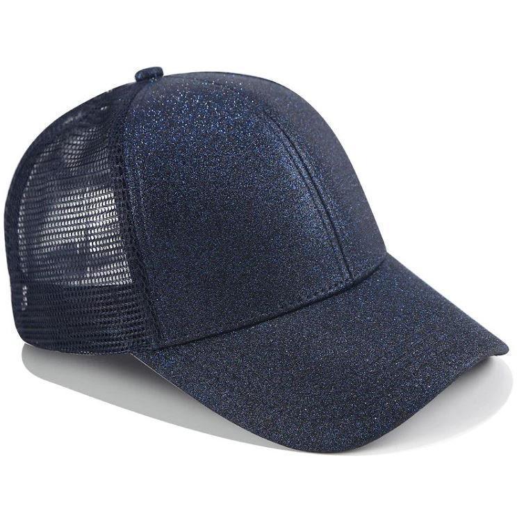 Blue ponytail baseball cap with glitter