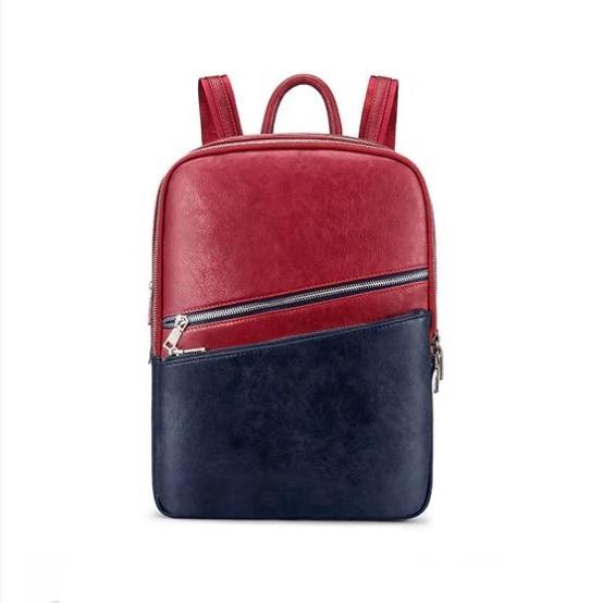 Red and blue leather convertible backpack 