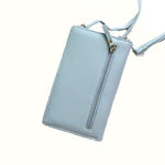 blue wallet with shoulder strap