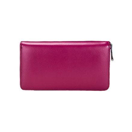 Large rose red leather rfid wallet