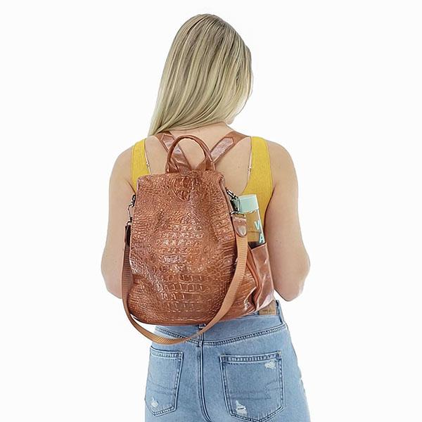 Faux crocodile leather backpack purse, Black, Brown