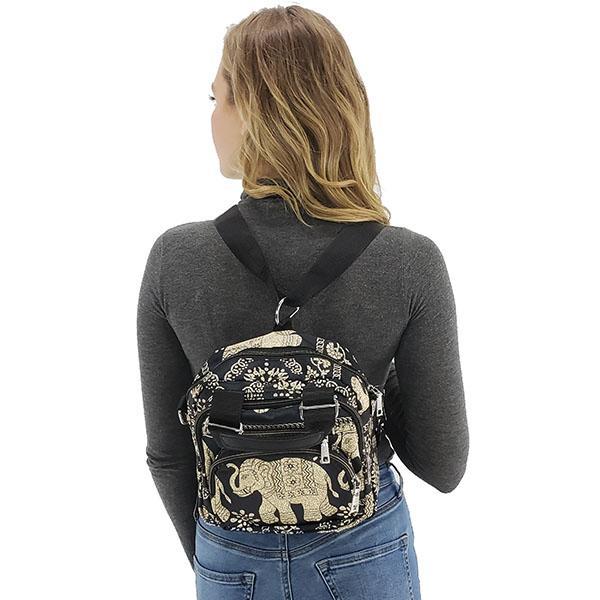 Convertible backpack with elephant print