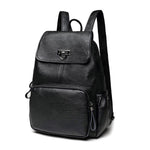 Black womens leather backpack with front zipper pocket