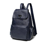 Blue womens leather backpack with front zipper pocket