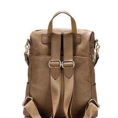 Leather backpack with large rear zipper pocket