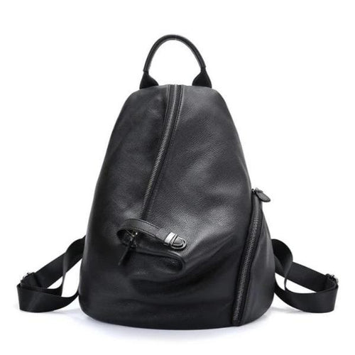 Black genuine leather backpack 