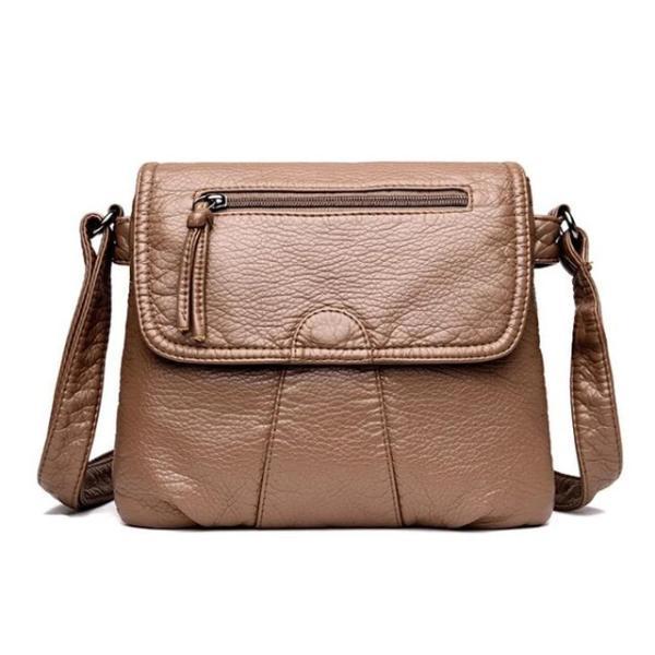 Khaki leather flap bag with triple compartment