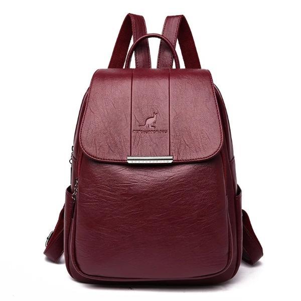 Red wine cute leather backpack for women