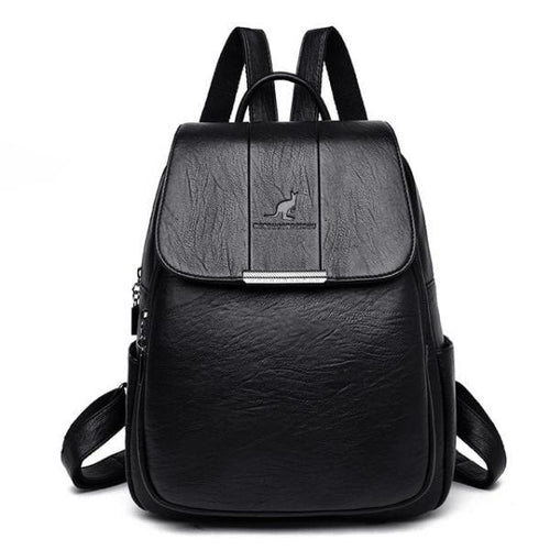 Black cute leather backpack for women