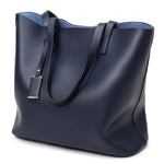 Blue tote bag faux leather with zipper