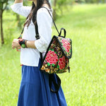 women rose with petal embroidery backpack