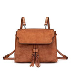 Brown backpack purse with tassels