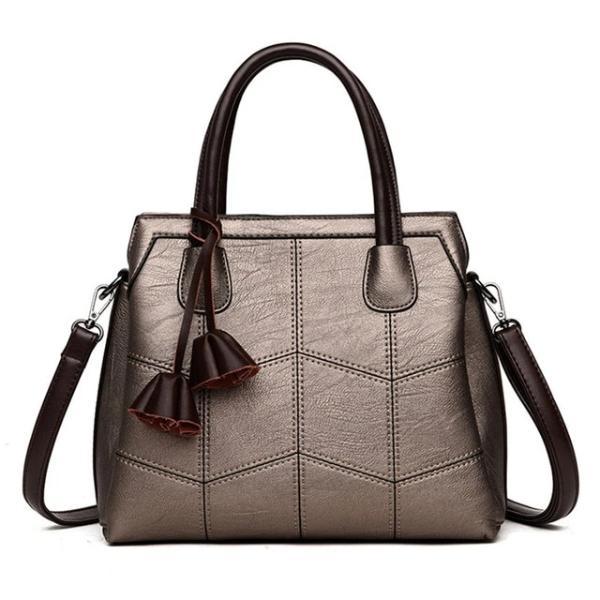 Bronze leather cross body handbags with top handles