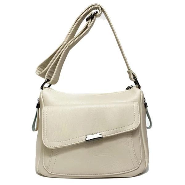 White leather crossbody bag with large front pocket