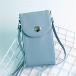 Blue crossbody leather phone bag with triple pocket
