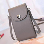 Gray crossbody leather phone bag with triple pocket