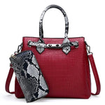 Red snakeskin and crocodile bag and wallet set