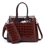 Brown crocodile crossbody leather bag with wallet set