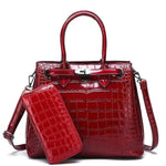 Red crocodile crossbody leather bag with wallet set