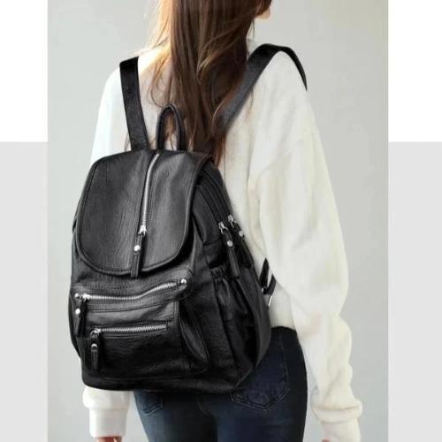 Leather fashion backpack with 2 separate compartment