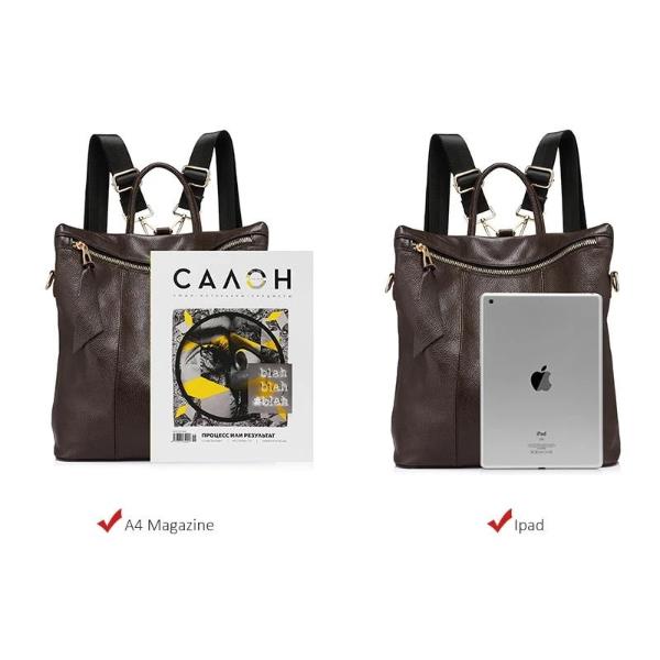 Leather tote backpack can hold notebook and ipad