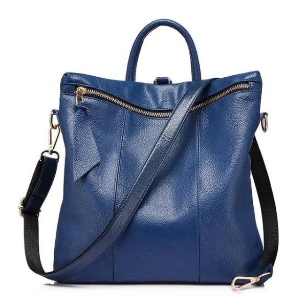 Blue Convertible backpack tote leather