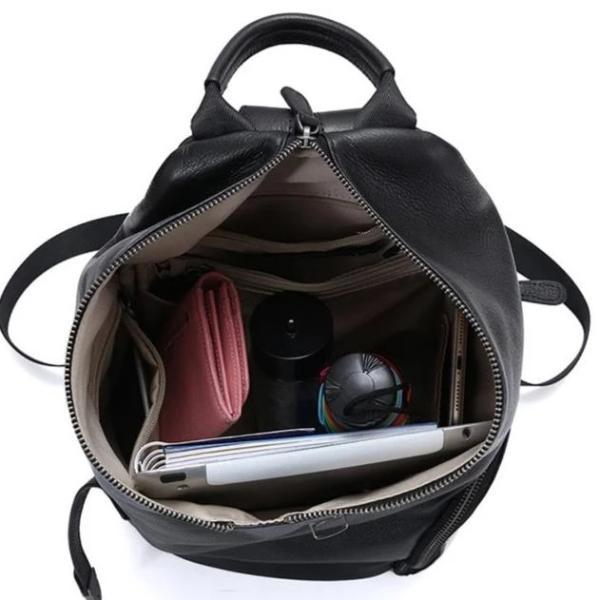 Wide opening genuine leather backpack